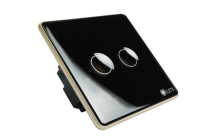 Công Tắc Cảm Ứng 2 Nút, Kính Lõm, Viền Vàng.