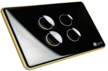 Công Tắc Cảm Ứng 4 Nút, Kính Lõm, Viền Vàng.